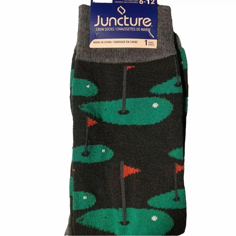 JUNCTURE Golfing Golf Course Printed Crew Socks Men Novelty Dad Gift Geek Chic